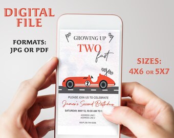 Two Fast Race Car Birthday Invitation, Second Birthday (Digital File)