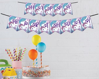 Mermaid printable birthday banner, mermaid birthday banner, mermaid banner instant download, mermaid customizable banner, mermaid theme