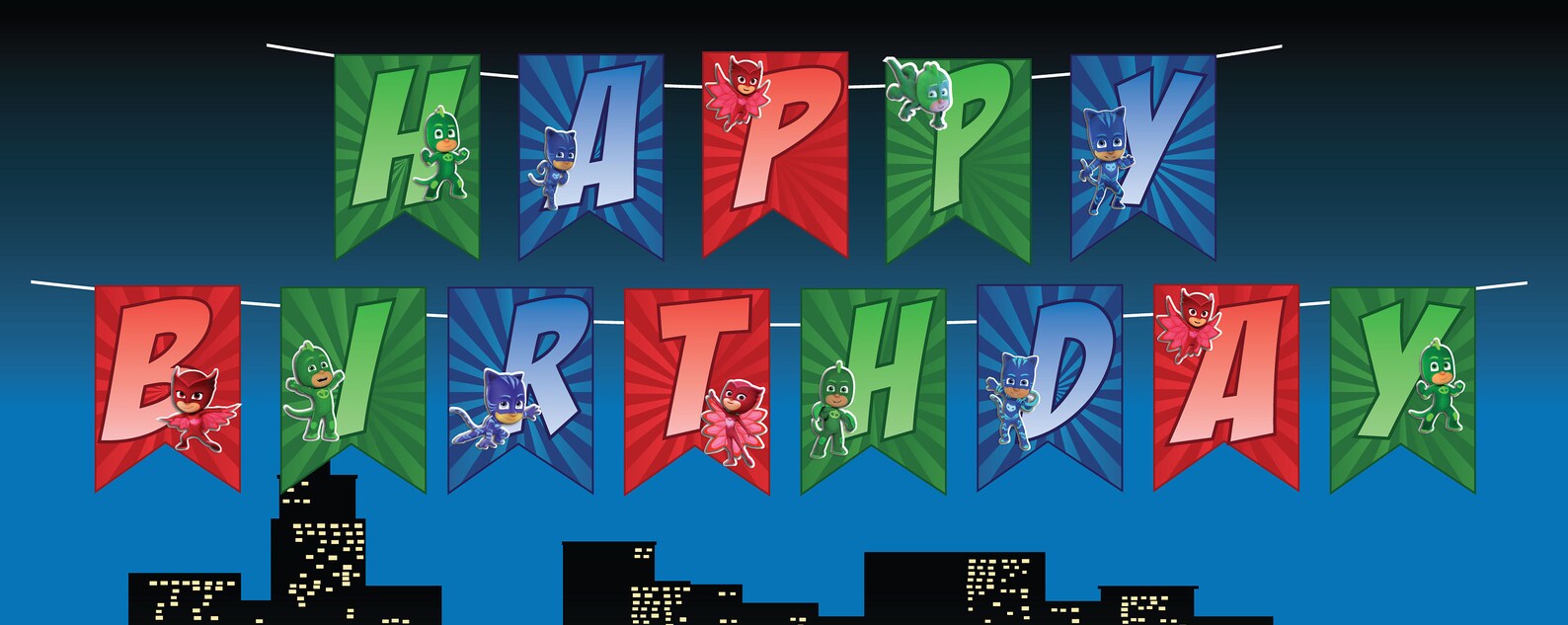 PJ Masks Printable Birthday Banner Pj Masks Birthday Banner Etsy