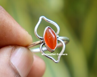 Carnelian Silver Ring | Women Pear Ring | 925 Silver Ring | Silver Band Ring | Carnelian Jewelry | Red Carnelian Ring | Sterling Silver Ring