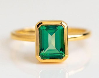 Emerald Ring | Raw Emerald Ring | Gold Emerald Ring | Emerald 14k Vermeil Egagement Ring | Emerald Ring