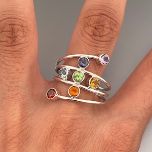 Natural Chakra Seven Gemstone Ring Chakra Healing Ring Spiritual Ring Yoga Sterling Silver Jewellery Multistone healing Ring Meditation Ring