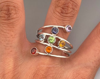 Natural Chakra Seven Gemstone Ring Chakra Healing Ring Spiritual Ring Yoga Sterling Silver Jewellery Multistone healing Ring Meditation Ring