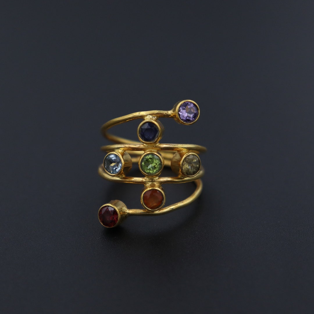 Natural Chakra Seven Gemstone Ring Gold Chakra Healing Ring Spiritual ...