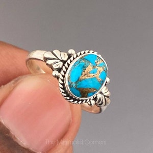 Genuine Turquoise Ring Silver Blue Copper Turquoise Ring Natural Copper Turquoise Ring Sterling Silver Ring Valentine's Ring Turquoise Ring