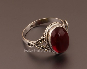 Antique Natural Garnet Genuine Natural Garnet Ring Oval Cut Wedding Ring Solid Sterling Silver Ring Red Birthstone Gemstone Ring Women