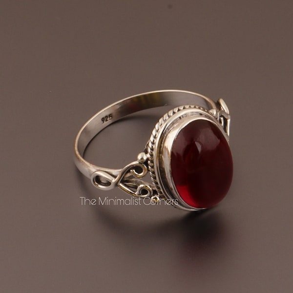 Antiker natürlicher Granat, echter natürlicher Granat-Ring, ovaler Schliff, Ehering, massiver Sterlingsilber-Ring, roter Geburtsstein-Edelstein-Ring für Damen