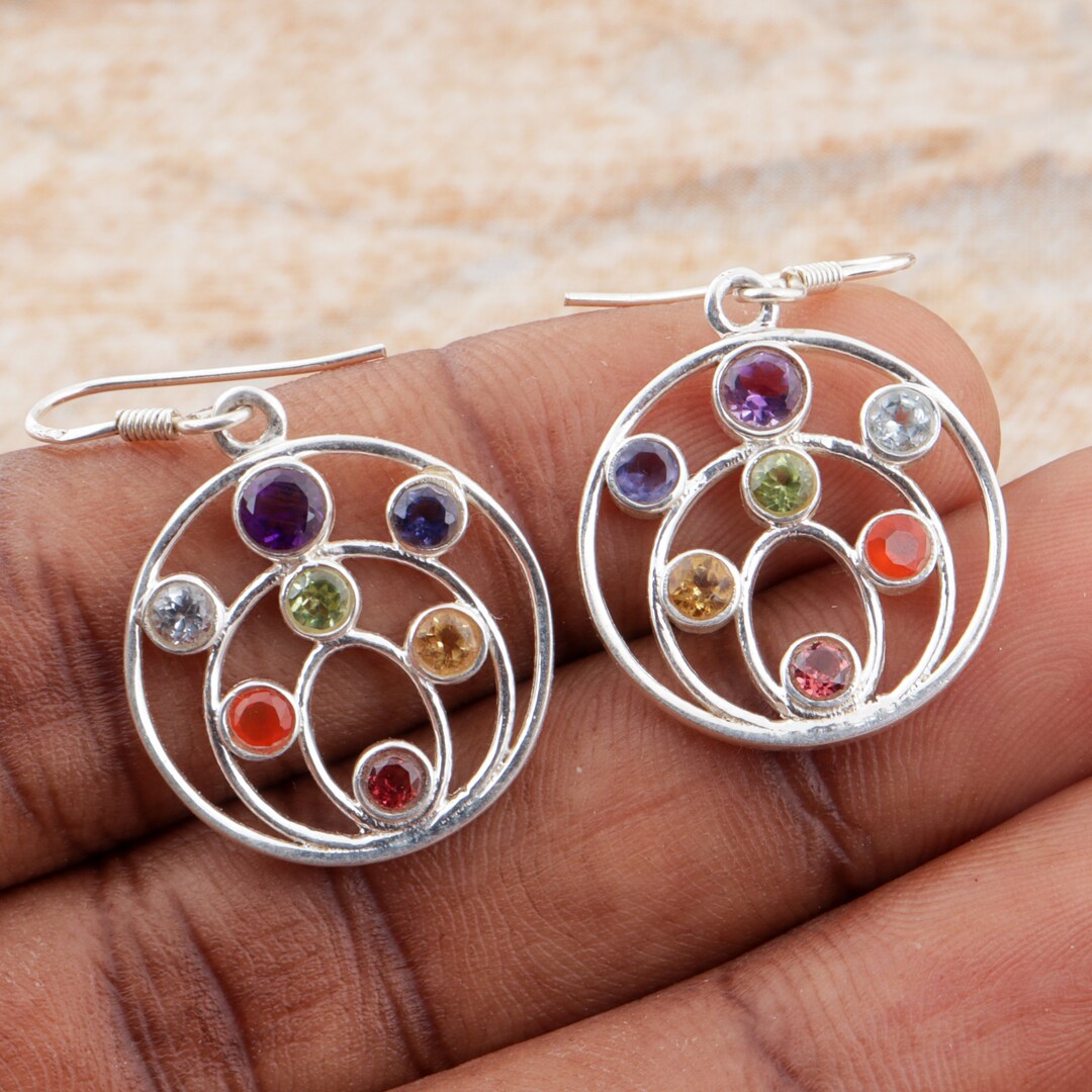7 Chakra Stone Dangle Earrings - Natural Crystal Healing Energy Jewelry For Women, 2.4 Inches - View #8