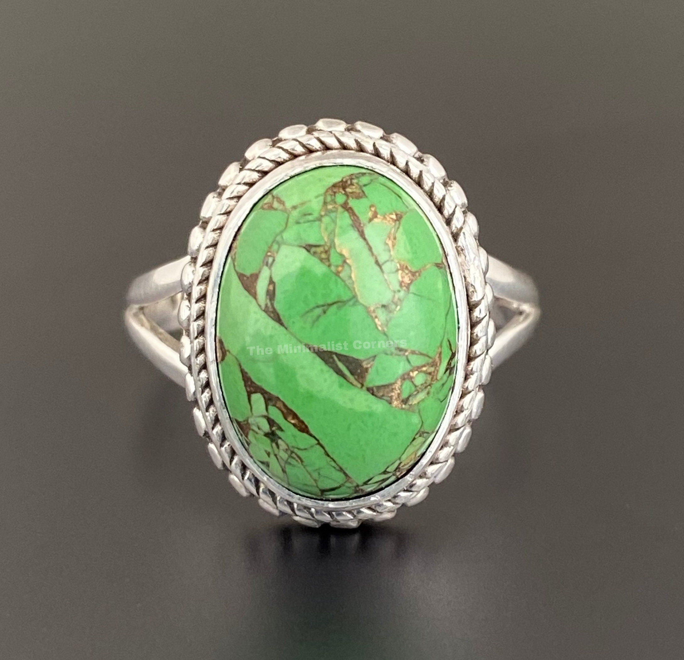 Natural Oval Green Copper Turquoise Gemstone Boho Jewelry