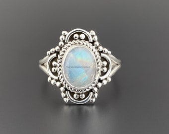 Einzigartiger Mondstein Ring | Ovale Form | Verlobungsring | 925 Sterling Silber | Ehering | Moderner Ring | Ring für Frauen