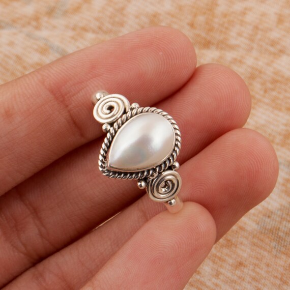 Real Freshwater Pearl Ring 925 Stering Silver 100% Natural Pearl PUNK Rings  For Women Fine