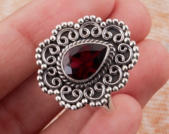 Antique Natural Garnet Stone | Pear Garnet stone Ring | Inspirational Ring | Wedding Ring | Graduation Gift | 925 Sterling Silver Ring