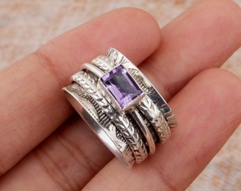 Amethyst Spinner Ring | Meditation Spinner Ring | 925 Sterling Silver Spinning Ring | Fidget Ring | Statement Ring | Yoga Ring for Her