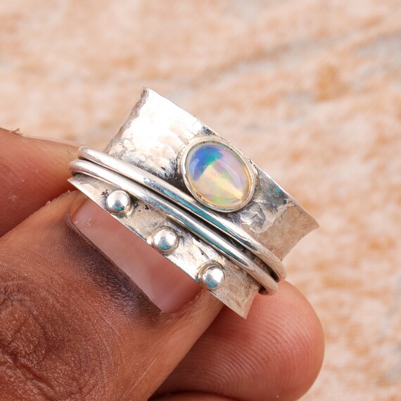 Opal Ring Solid 925 Sterling Silver Spinner Ring Meditation Handmade Jewelry Z01 Opal Ring Solid 925 Sterling Silver Spinner Ring Meditation Handmade Jewelry Z01