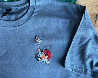 Embroidered Koi Carp T-Shirt, Beautiful Japanese Koi shirt, Koi Gift, Embroidery Fish Clothing Present Koi Carp Lovers