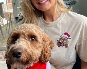 Embroidered Christmas Cockapoo T-Shirt, Cute Cockerpoo Cavapoo shirt, Cockerpoo Gift, Embroidery Dog Clothing Present Cockerpoo Lovers