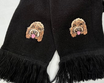 Embroidered Cockapoo Scarf, Cute Winter cockerpoo cavapoo scarves, cockerpoo Gift, Embroidery dog Present