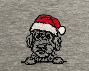 Embroidered Cockerpoo T-shirt, ladies Christmas Xmas Cockerpoo T-shirt, embroidered Cavapoo T-shirt, gift idea present