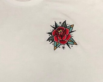 Traditional Sweatshirt Embroidered Rose Tattoo Style Jumper Rose Stitched Rose