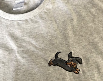 Embroidered dachshund t-shirt - stitched t-shirt sausage dog t shirt perfect gift for dog owner gifts for dog lovers doxie lovers present