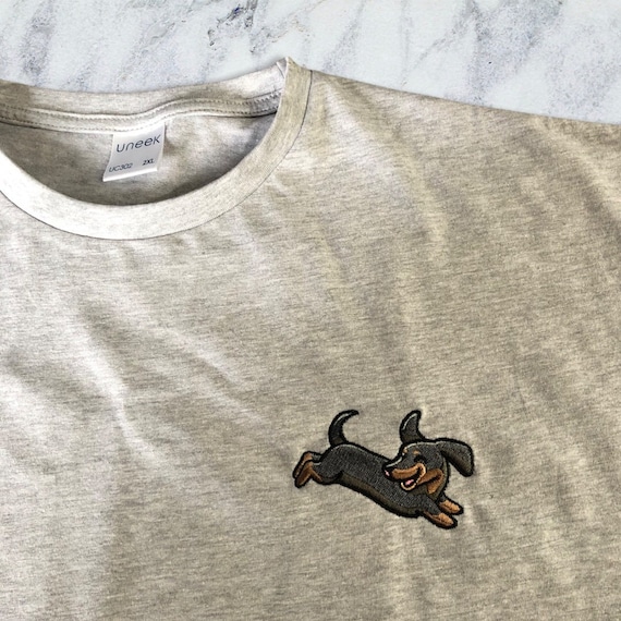 Embroidered dachshund t-shirt - stitched t-shirt sausage dog t shirt perfect gift for dog owner gifts for dog lovers doxie lovers present