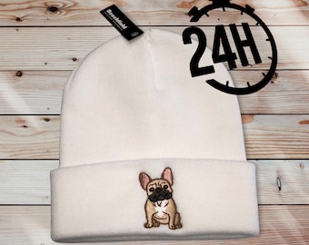 French bulldog Beanie Hat, Mens Ladies embroidered French bulldog hat, frenchie bulldog gift idea