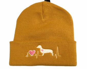 Dachshund Beanie Hat, Mens Ladies embroidered Doxie Sausage Dog hat, Dachshund clothing gift idea
