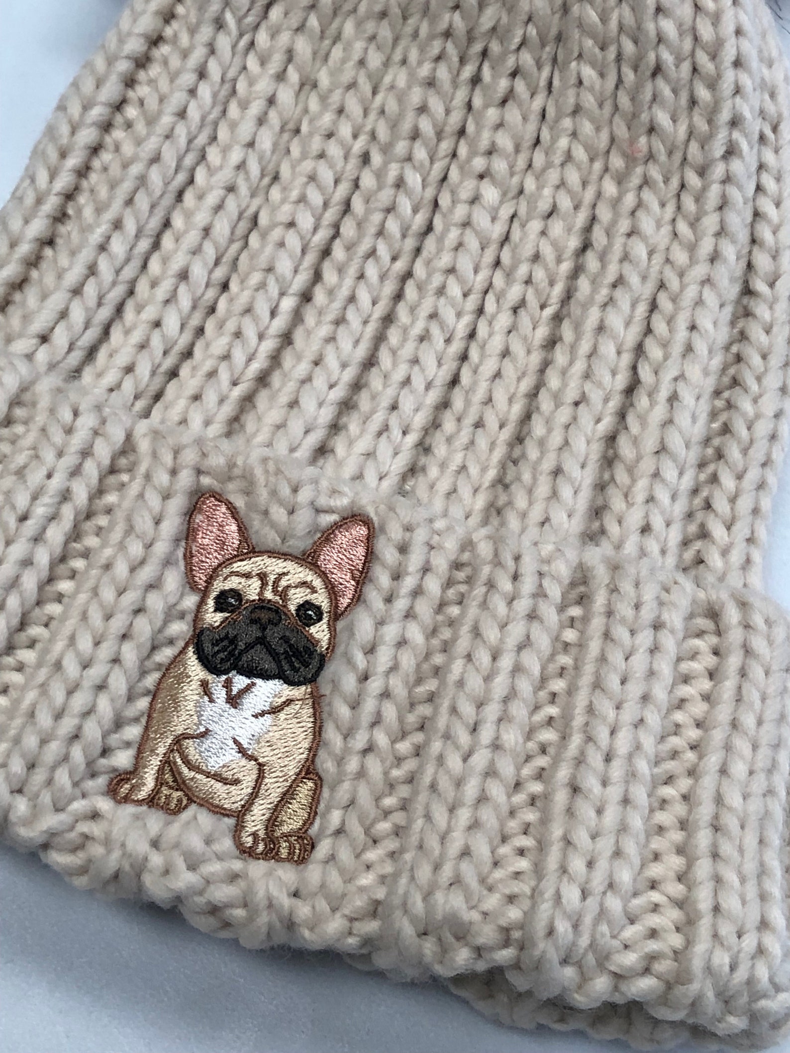 Premium French bulldog Bobble Beanie Hat Ladies embroidered Etsy