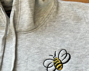 Embroidered Bee Hoodie, Cute Bumblebee Hoody, Bee Gift, Embroidery Bee Clothing Present Bee Kind