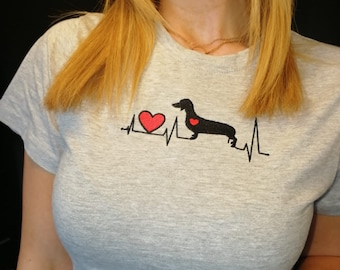 Embroidered dachshund t-shirt - stitched t-shirt sausage dog t shirt perfect gift for dog owner gifts for dog lovers doxie lovers present