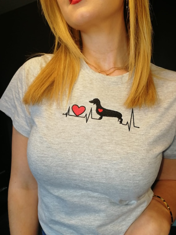 Embroidered dachshund t-shirt - stitched t-shirt sausage dog t shirt perfect gift for dog owner gifts for dog lovers doxie lovers present