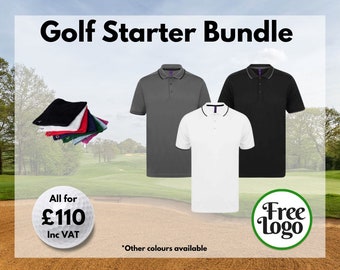 Embroidered Golf Polo Shirt Bundle with YOUR LOGO Personalised Golfing Stitched Logo Clothing