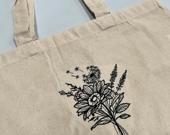 Bulk Discounts Embroidered Economy Reusable Handmade Canvas Tote Bag with Embroidered Natural Wildflower - Ecofriendly Gift Wildflowers