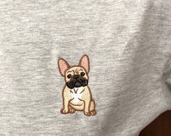 French bulldog T-shirt, ladies T-shirt, embroidered T-shirt, frenchie bulldog gift idea