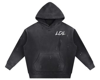 Vintage Washed Frayed Fleece Hoodie