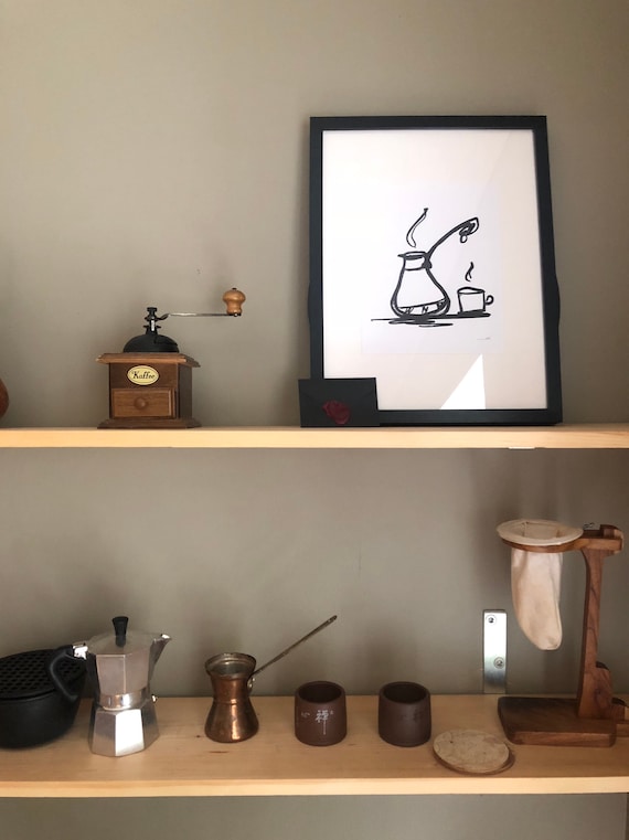 Armenian, Middle Eastern Art, Jezve Coffee Pot Art Print, Cappuccino, Roastery, Organic Lebanese Greek Levantine Art Espresso Art