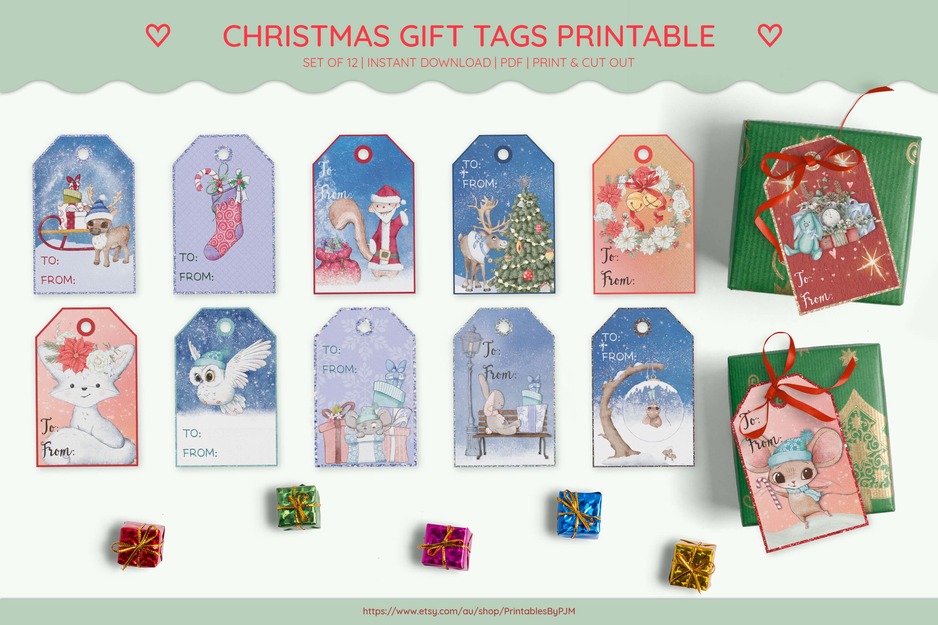 Printable Christmas Gift Tags Gift Wrapping Tag Colorful - Etsy Australia