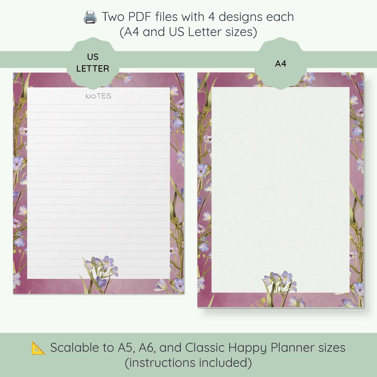 Cute Printable Stationery Paper Lavender Floral Notepaper for Women ...