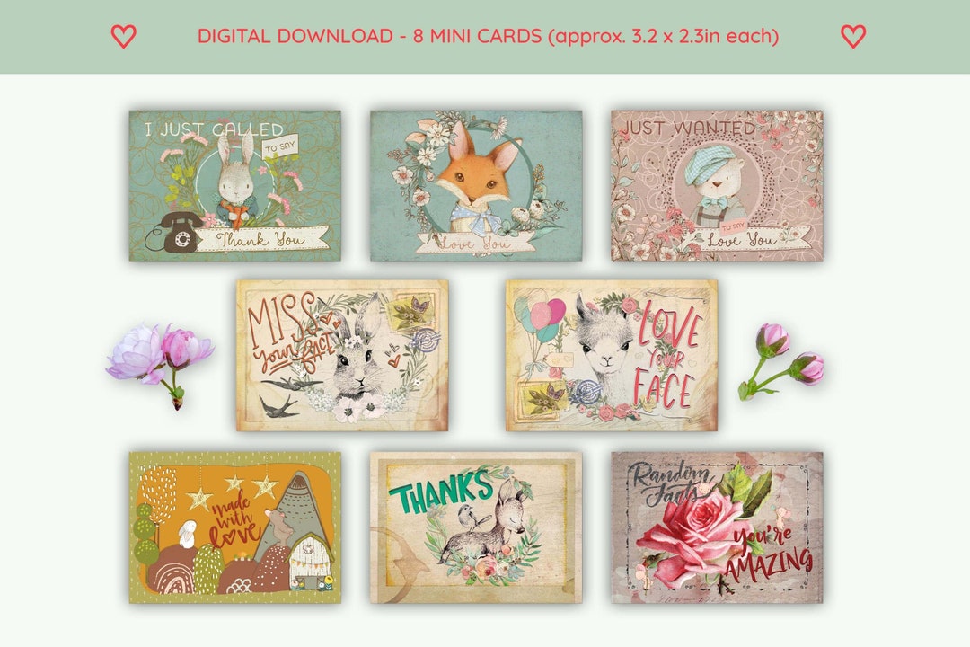 Vintage Style Mini Cards, Printable Gratitude & Love Lunchbox Notes