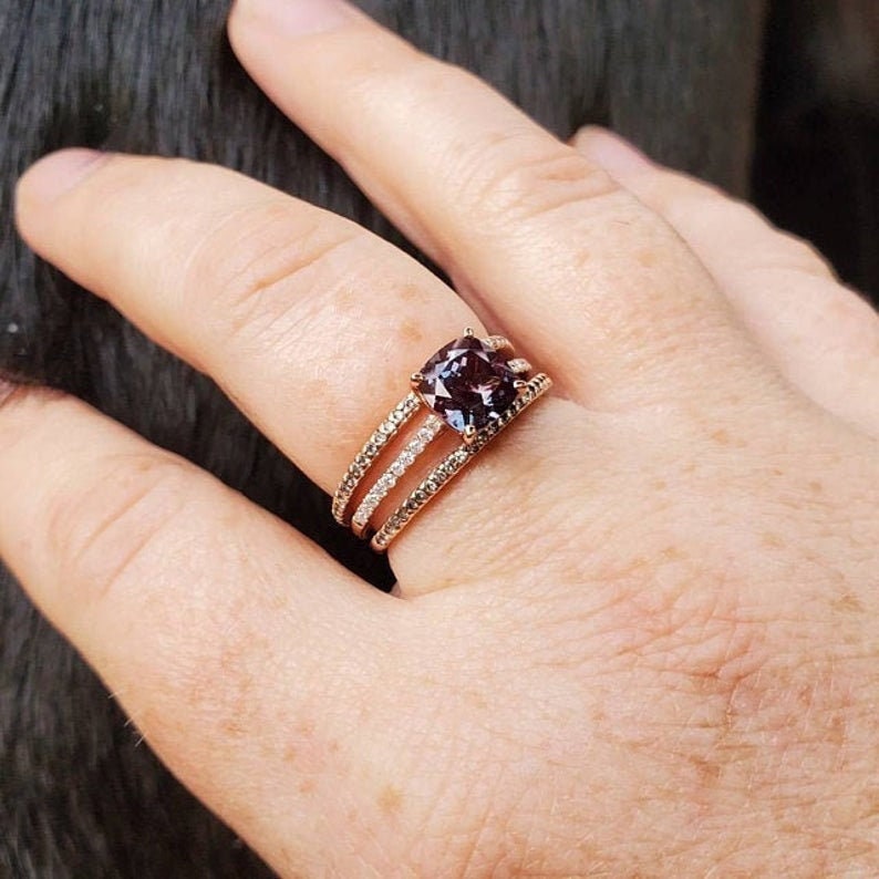 3pcs Cushion Alexandrite Engagement Ring Set Vintage Etsy