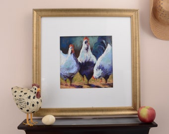 VTG Susan Doubleday Chattanooga TN Artist Original Pastel Impressionist Chickens