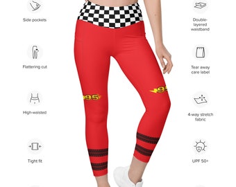 Blixten McQueen damleggings med fickor; Disney-löpardräkt; pardräkt; Disney vuxen; Disney Pixar Cars löpardräkt