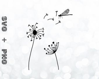 Dandelion With Dragonfly SVG & PNG Instant Digital Download