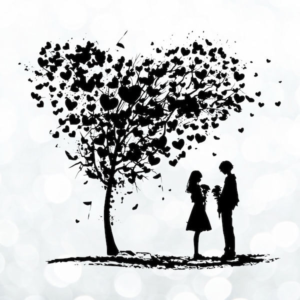 Couple Svg Png,Couple and Tree Svg Png, Romantic Svg Png, lovers Svg Instant Digital Download