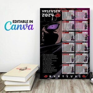 2024 Indonesian Calendar Template Naruto Edition Akatsuki Etsy