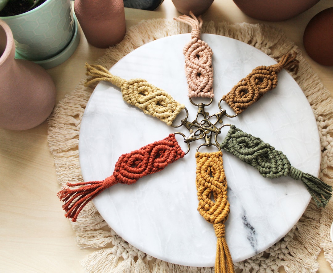 Small Desktop Keychain Macramé Keychains | Small | Mini Macramé Keychains W/ Tassels - Etsy