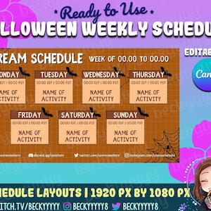 Halloween Aesthetic Twitch YouTube Weekly Stream Schedule / Promo / Editable Canva Template / Instant Download / Spooky