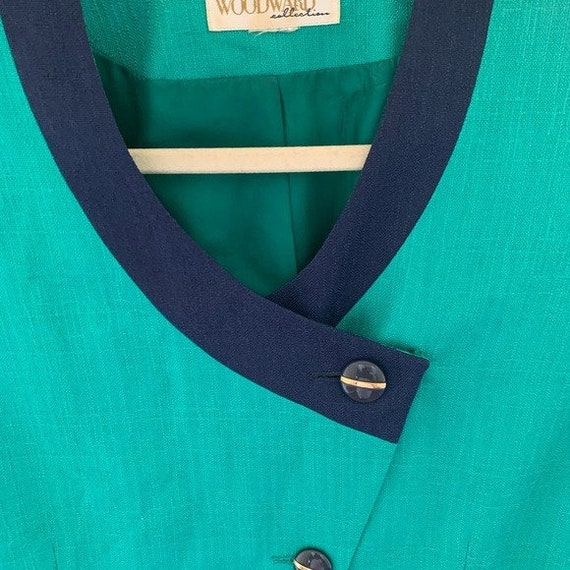 Vintage Navy & Teal Side Gold Button Blazer - image 3