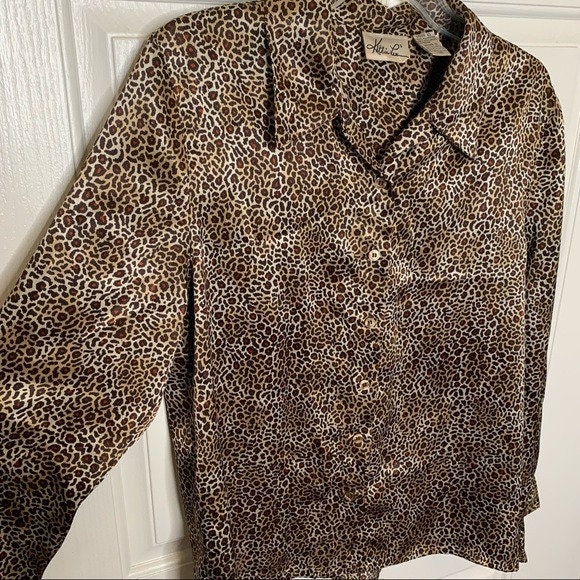 Vintage Kathie Lee Cheetah Print Satin Like Button up Shirt - Etsy