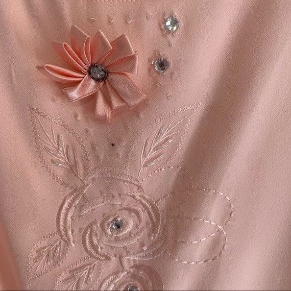 Vintage Pink Beaded Rhinestone Rose Tank Top - image 7